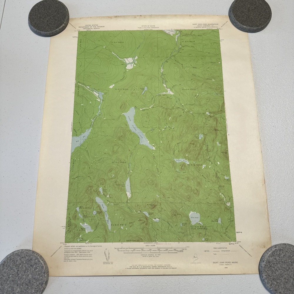 PUBLIC UTILITIES COMMISSION 1958 SAINT JOHN POND QUADRANGLE USGS 1:625 MAP VTG